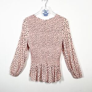 Beachlunchlounge NWT Women's Size Medium Pink Black Lauren Dot Print Smocked Top